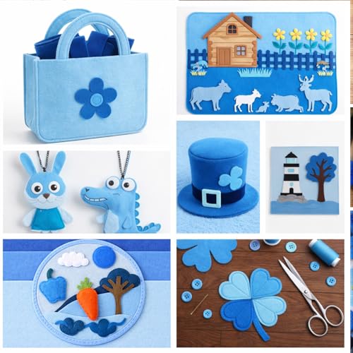 Image of WILLBOND 12 Pcs Large Felt Sheets 37 x 20 Inch 1.2 mm Blue Series