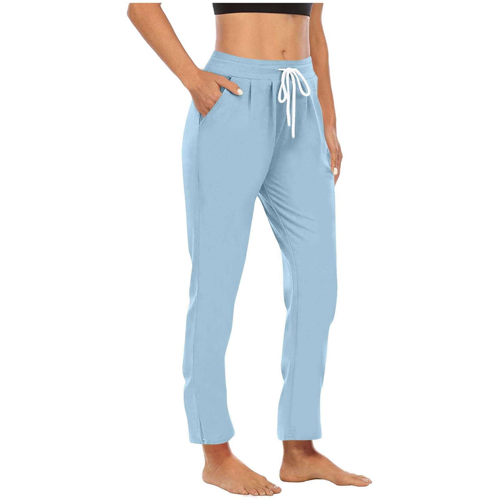 Lounge Pants for Women High Waist Straight Leg Yoga Joggers Lightweight Casual Athletic Workout Trousers with Pockets — view 13