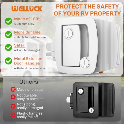 Image of WELLUCK RV Door Lock Replacement with Paddle Deadbolt, 100% Metal Camper Door Latch Handle Lock, RV Entry Door Lock for Camper Horse Travel Trailer Cargo Hauler