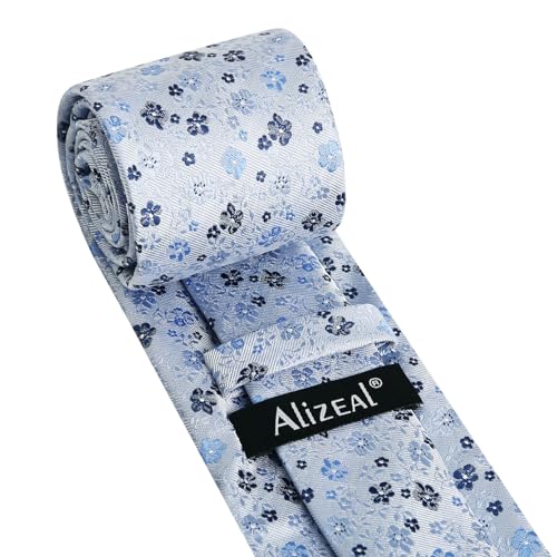 Image of Alizeal Mens 3.15inches Exquisite Floral Tie with Small Flower Printed Pocket Square