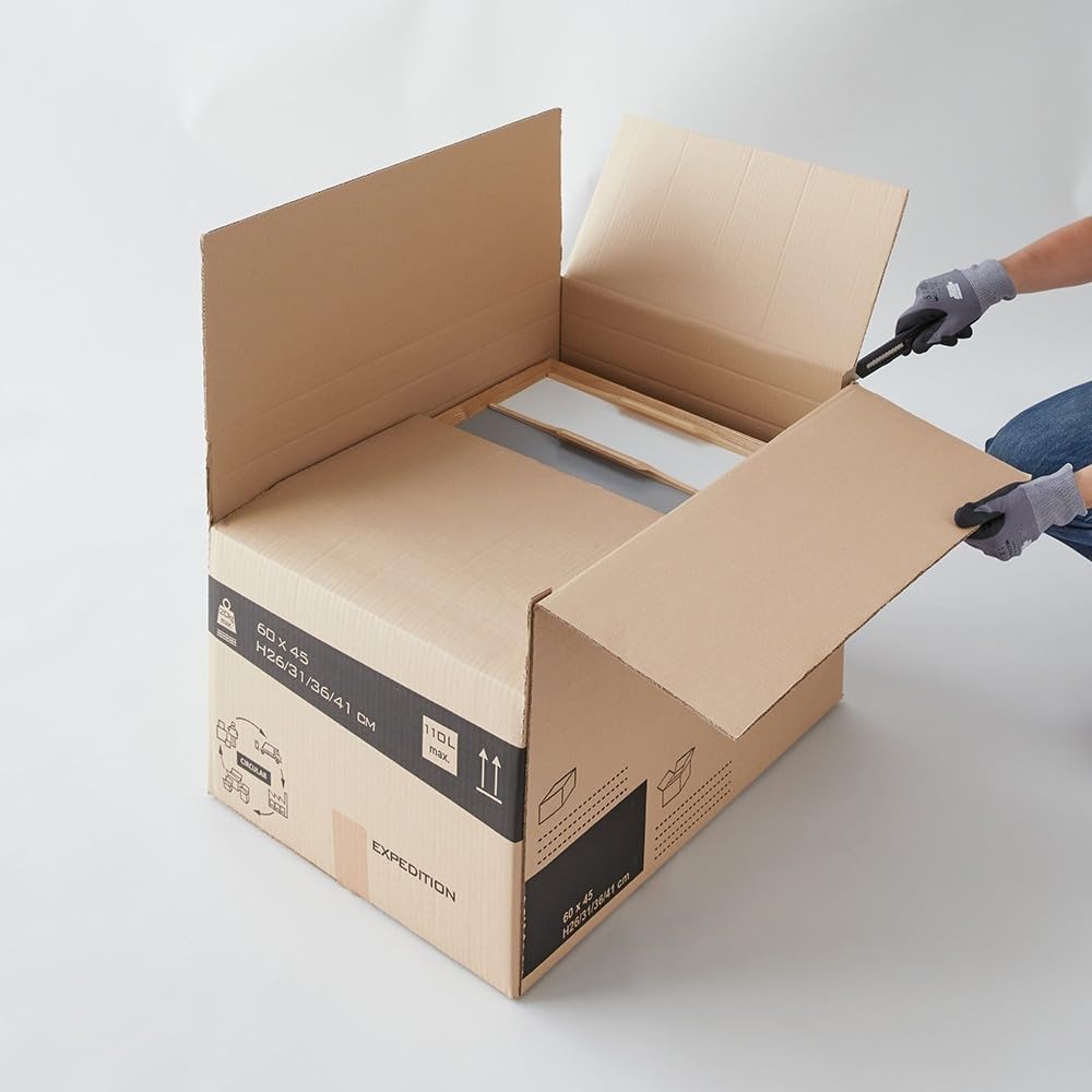 Pack and Move - Zestaw 45 kartonów do przeprowadzki o zmiennej wysokości – 60 x 45 x 31 – 41 cm – wzmocnione uchwyty – 1 klej w prezencie