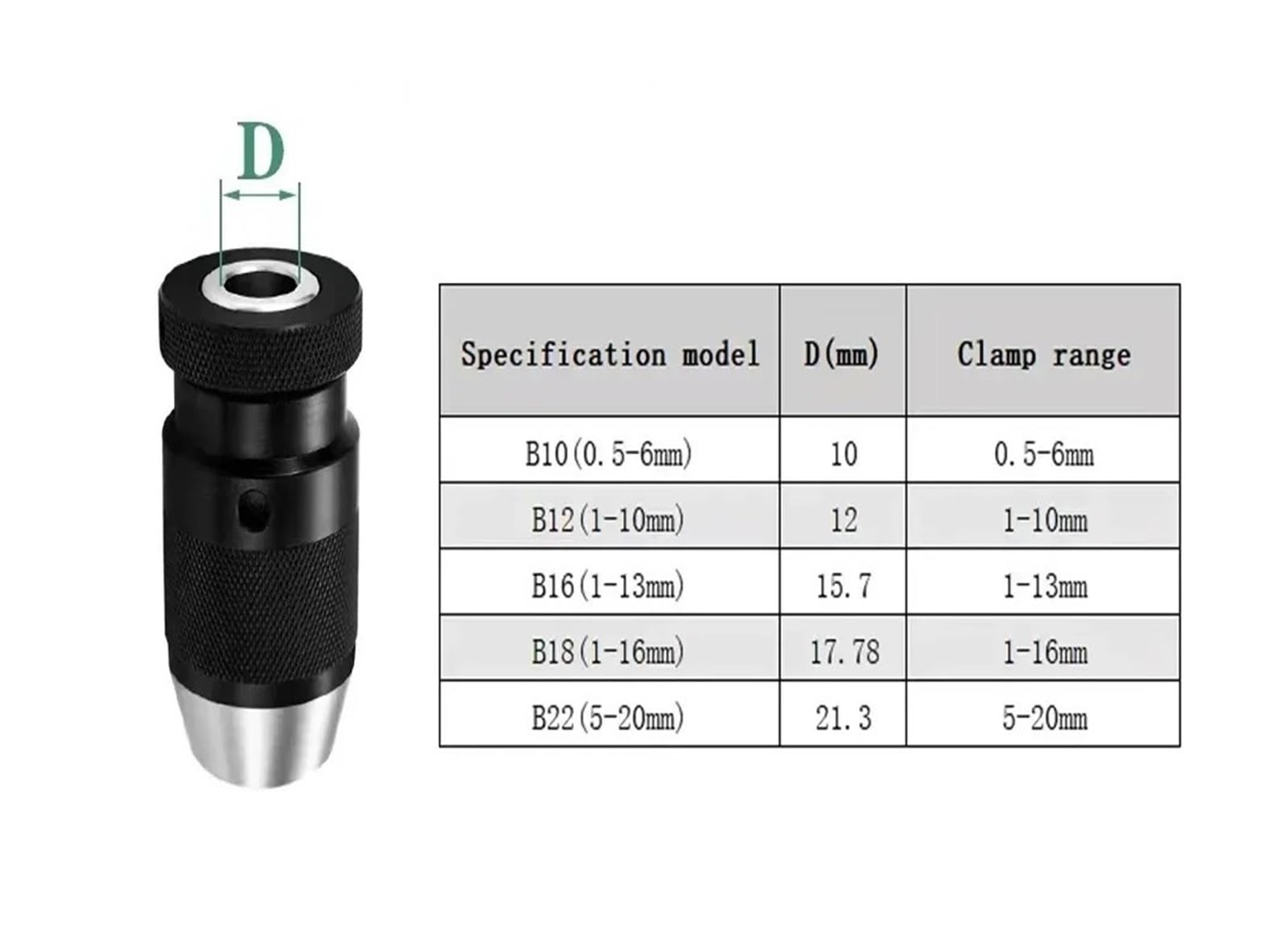 Mandril autoajustable B10 B12 B16 B18 B22 Mandril MT1 MT2 MT3 MT4 C6 C8 C12 C16 C20 R8 Mandril Torno 1-10 1-13mm 1-16mm(MTA2-B22 (5-20mm))