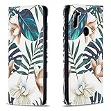 Miagon Brieftasche Hülle für Samsung Galaxy A11,Kreativ Gemalt Handytasche Case PU Leder Geldbörse mit Kartenfach Wallet Cover Klapphülle,Blatt Blume
