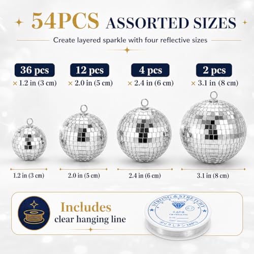 Youdepot - Bola espejada de 12 pulgadas y paquete de 54 bolas espejadas mini, adornos para Navidad, fiestas, bodas y decoración DIY miniatura 6