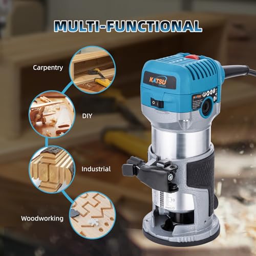 KATSU Tools Electric Hand Trimmer Wood Router Laminator Joiners Tool 710W with Soft Start, Plunge Base, Aluminum Body, 3 Chuck Collets 1/4", 6mm and 8mm for DIY Woodworking 101743 9 KATSU Tools Electric Hand Trimmer Wood Router Laminator Joiners Tool 710W with Soft Start, Plunge Base, Aluminum Body, 3 Chuck Collets 1/4", 6mm and 8mm for DIY Woodworking 101743 - Image 9
