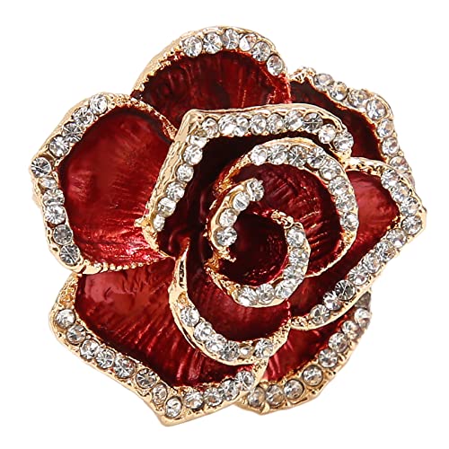 Image of Women Flower Brooch Pin Petal Burgundy Wedding Exquisite Retro Alloy Rhinestone Petal Brooch Pin Party Elegant Exquisite Art Brooch for Women Brooch Simple Pin
