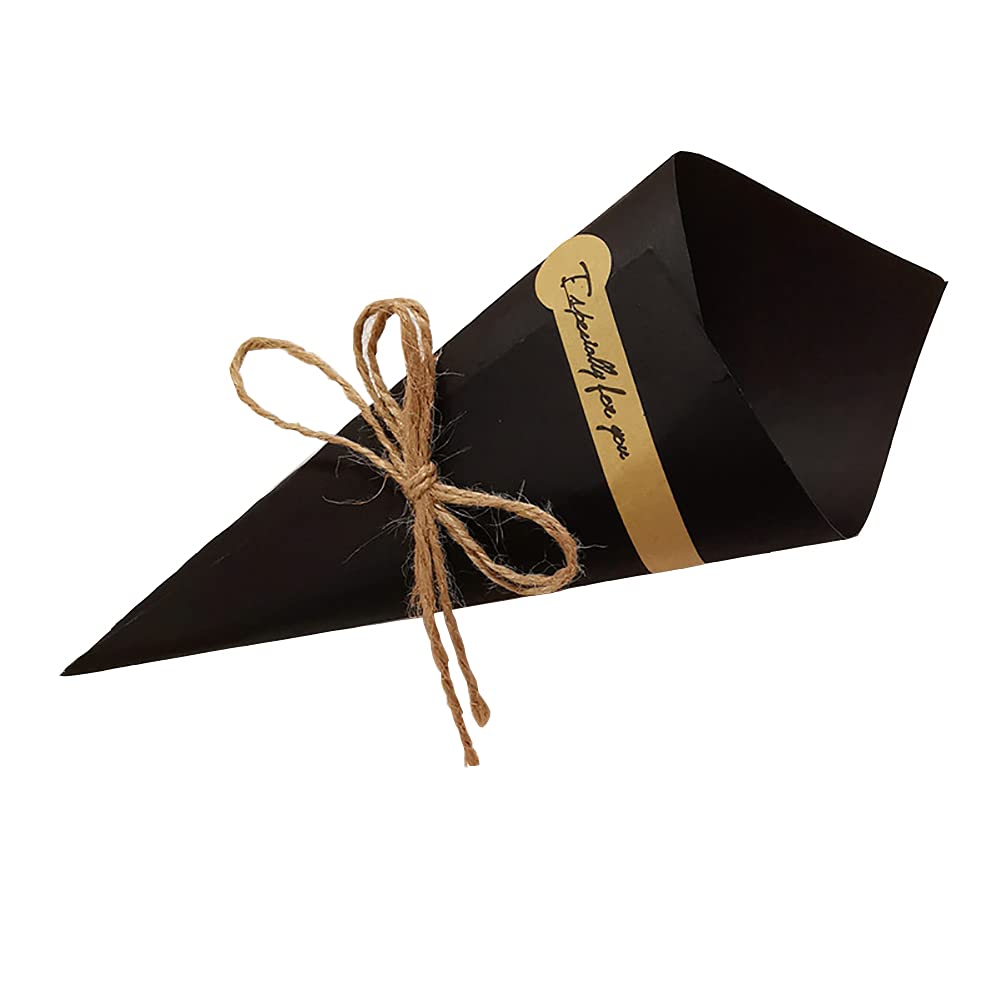 Lot de 50 cônes pliables en papier kraft pour bouquet de fleurs, bonbons, cadeaux, confettis de mariage, 15 x 15 cm, noir