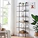 HOMBAZAAR Industrial Pipe Bookshelf,6 Tier Pipe Shelving,Wall Mounted Ladder Shelves with Metal Frame for Home Office,Living Room,Oak Brown