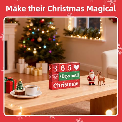 Image of 365 Days Christmas Countdown Wooden Tiered Tray Decor, Activities Decision Dice Decorations Gifts for Home, Winter Table Centerpiece for Party Kitchen Office