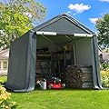 Quictent 8x10FT Heavy Duty Carport Shelter, Windproof Portable Garage with Roll-Up Mesh Windows & Galvanized Frame, Outdoor Storage for Lawn Mower?Motorcycle?ATV-Sliver Gray