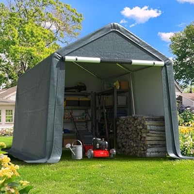 Quictent 8x10FT Heavy Duty Carport Shelter, Windproof Portable Garage with Roll-Up Mesh Windows & Galvanized Frame, Outdoor Storage for Lawn Mower?Motorcycle?ATV-Sliver Gray