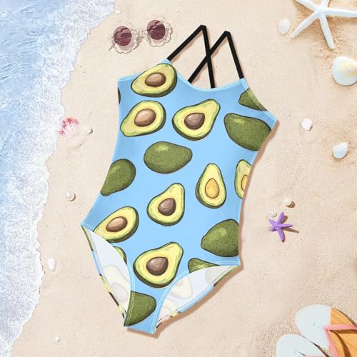 Avocado Pattern Girls Swimsuits Quick Dry Crossback One Piece Beach Swimwear Bathing Suit3
