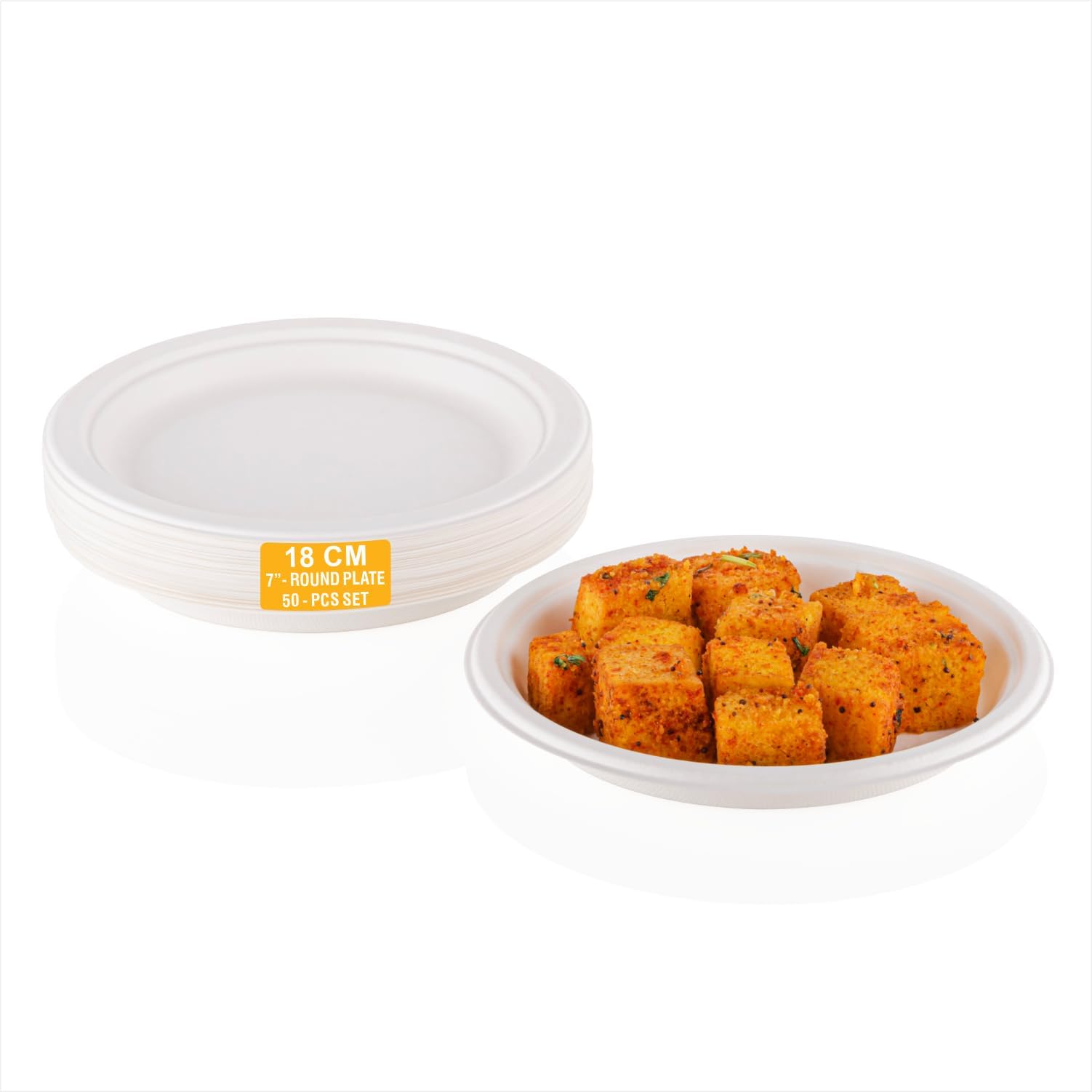 Clazkit 7 Inch Round (50 Pc) Plates, Bamboo Like Party Pack Biodegradable Eco Friendly Alternative to Plate Paper Plate