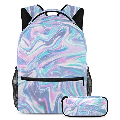 Sac à dos blanc doré avec trousse pour l'école et le voyage des étudiants