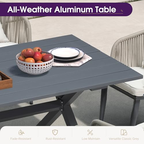 Image of PURPLE LEAF 5 Pieces Patio Dining Set Wicker Outdoor Furniture Rectangular Table and Chairs Set for Garden Deck Aluminum Frame Backyard Kitchen Set, Cushions and Pillows Included Taupe