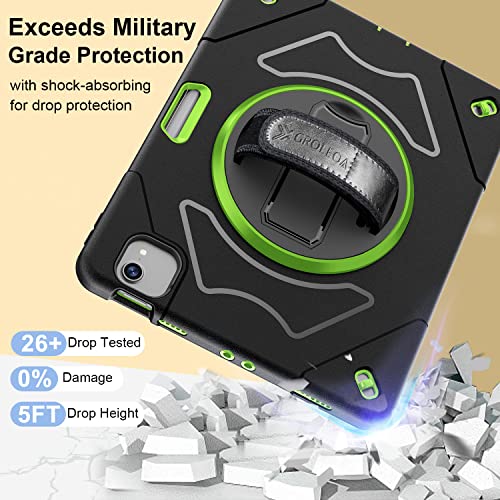 Groleoa Ipad Air 5Th/4Th Generation Case 10.9 Inch 2022/2020, Ipad Pro 11 Inch Case 2022/2021, Shockproof Protective Case With Pencil Holder - Shoulder Strap - Rotating Stand- Green #TOP2