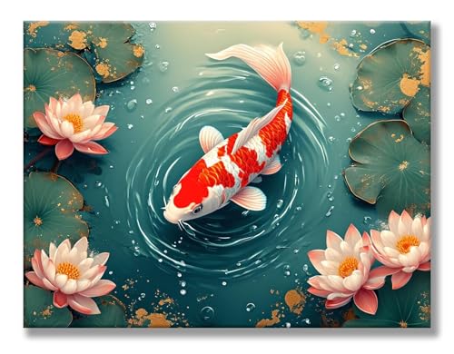 Pintar por Numeros Loto carpa koi Pintar por Numeros Adultos, DIY Kit Manualidades Niños, Con 3 Pinceles y Pintura Acrílica, para Cuadros Decoracion Salon Modernos, Regalo Mujer 50x70cm w0d-478