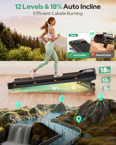 Image of Walking Pad with 15% 12-Level Auto Incline, 450 lbs Capacity UI Screen, Rayspace 3.5HP Quiet Under Desk Treadmill with Bluetooth Speaker & Remote, Compact Treadmills for Home Hiking Control