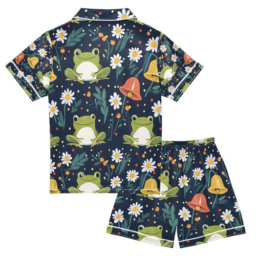 senya Frogs Flowers Bell Satin Summer Pajama Sets Silk Short Sleeve Button Down Sleepwear2