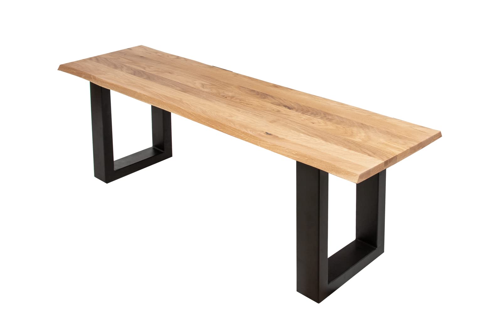 SAM Sitzbank 140x42 cm Enrico, Eichenholz massiv + geölt, schwarz lackiertes Kufengestell Metall, Esszimmerbank, echte Baumkante, Holzbank Massivholz, Baumkantenbank