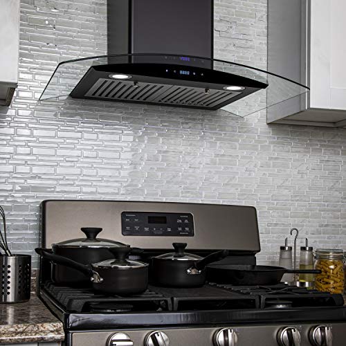 AKDY 217 CFM Convertible Wall Mount Range Hood with Tempered Glass and Carbon Filters in Black Painted Stainless Steel (30 in) - Thumbnail 6