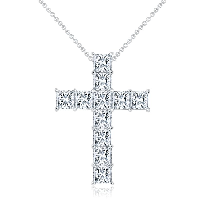 Collier crucifix argent 925 moissanite 3 carats anti-ternissement