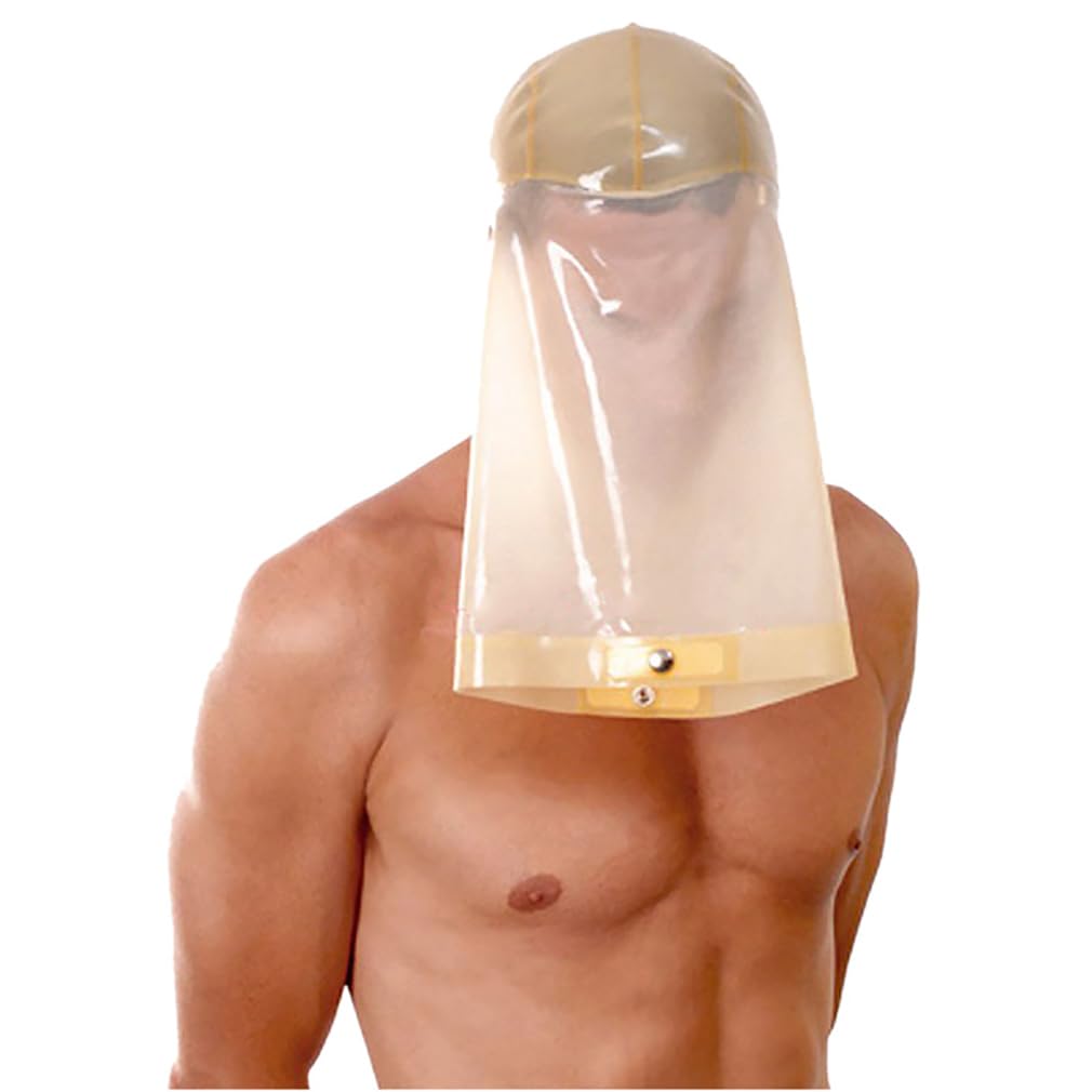 SM Maschera di Sesso in Lattice Naturale,Maschera Sexy Cappuccio,Giocattolo Erotico Fetish BDSM per Costume Party Club Gioco di Ruolo,Elastico,Con Copertura Trasparente del Poggiapiedi-transparent||XL