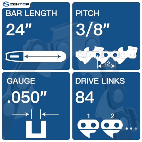 Image of 24 Inch Chainsaw Chain, 3 /8 inch Pitch .050 inch Gauge 84 Drive Links, Germany Steel Anti-Kickback Replacement for Husqvarna 460 Rancher, 455, Stihl MS290, MS391, 2-Pack