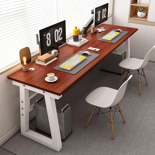 FVTVHEV パソコンラック パソコンデスク ゲーミングデスク幅100/120/140/160/180/200cm 省スペース 勉強机 学習机 一体型デスクトップ 安定性と耐荷重性 組み立て簡単 ホームオフィスでの使用に最適(チーク+ホワイト,180cm