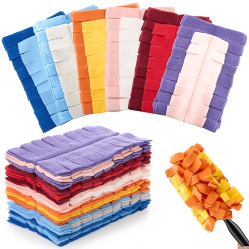 Image of Zubebe 12 Pcs Reusable Duster Refills Fleece,Colorful | Soft Polyester Fiber Flat Duster Refill Multi Surface Washable Cleaning Pad Tools for Home, Blinds, Car, Pet, Furniture, Fans