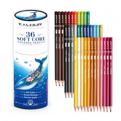 Image of KALOUR 36 Colors Soft Core Colored Pencils Set for Adults & Beginners | Vibrant rich pigments, great for layering, blending & shading, ideal for coloring books, drawing & sketching creation