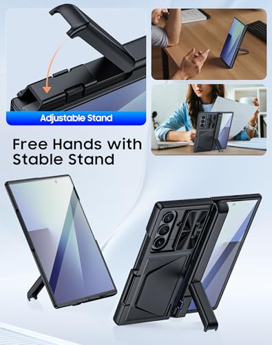 Image of for Samsung Galaxy Z Fold 7 Case with Card Holder RFID Blocking, Built in Slide Lens Cover & Hinge Protection & Kickstand & Screen Protector, Shockproof Wallet Case for Z Fold 7 (Black)