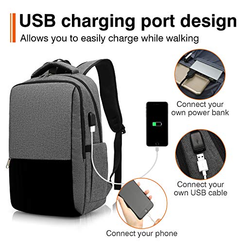 Besttravel Mochila para Portátil, Mochila Impermeable para Ordenador Portátil de hasta 15.6 Pulgadas,Con Anillo de bloqueo antirrobo y Puerto USB,para los Estudios,Trabajo o Viajes - Gris