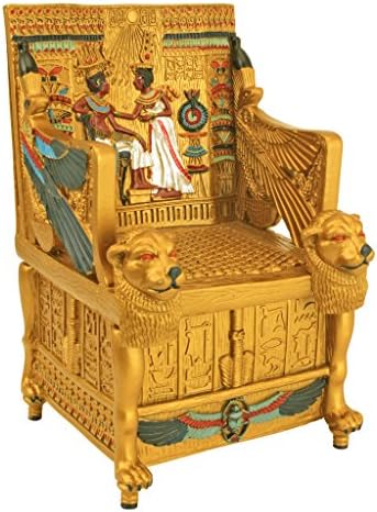Egyptian Décor Trinket Box - King Tut's Golden Throne Jewelry Box - Egyptian Statues