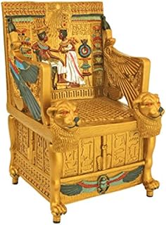 Egyptian Décor Trinket Box - King Tut's Golden Throne Jewelry Box - Egyptian Statues