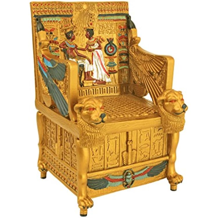 Design Toscano QL14557 Egyptian Decor Trinket Box - King Tut's Golden Throne Jewelry Box - Egyptian Statues,Full Color