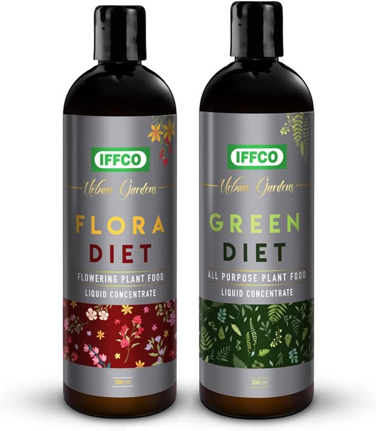 IFFCO Urban Gardens - Gardening Diet Combo 400ml - Flora Diet Concentrate + Green Diet Concentrate - Water Soluble Liquid Plant food for Plant Nurishment and Flower Boosting
