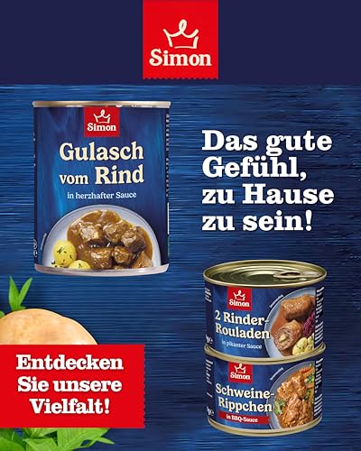 SIMON Delikatess Rindergulasch 800 g I Zartes Fleisch in herzhafter Sauce I Fertiggericht in recyclebarer Konserve I Authentische Hausmannskost