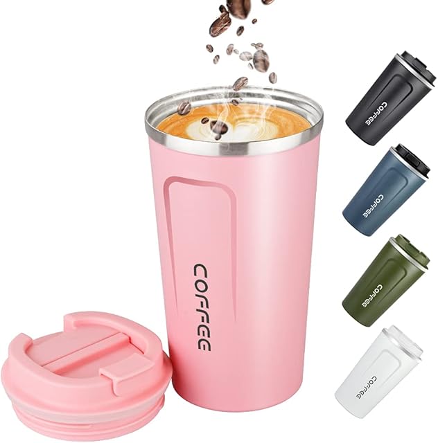 17oz (500ml) Vacuum Insulated Travel Mug, Leakproof Double Wall Stainless Steel Reusable Coffee Cup with Lid for Hot & Cold Drinks, Pink