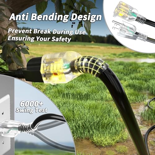 PlugSaf 200 ft 16 awg Outdoor Extension Cord Black, Cold Weatherproof -58°F, Flame Retardant, Flexible 3 Prong Electric Cord Waterproof for Lawn Office,10A 1250W 16AWG SJTW, ETL Listed by PlugSaf - Used condition - Image 3