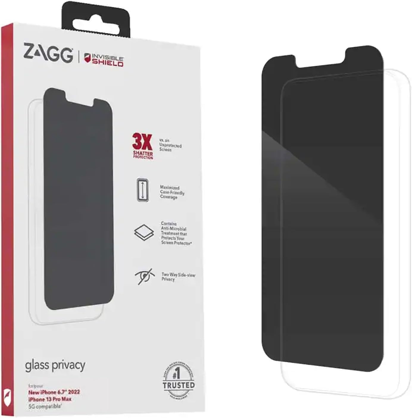 ZAGG InvisibleShield Glass Elite Privacy 360 Screen Protector for Apple iPhone 14 Pro Max - Four-Way Privacy Filter, 5X Stronger, Anti-Fingerprint Technology, EZ Apply Install