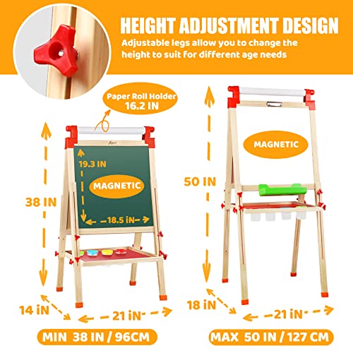 Joyooss Kids Wooden Easel With Extra Letters And Numbers Magnets, Adjustable Double Sided Drawing Board Whiteboard & Chalkboard Dry Easel Board, Children Art Easel For Boys Girls Painting Drawing #TOP2