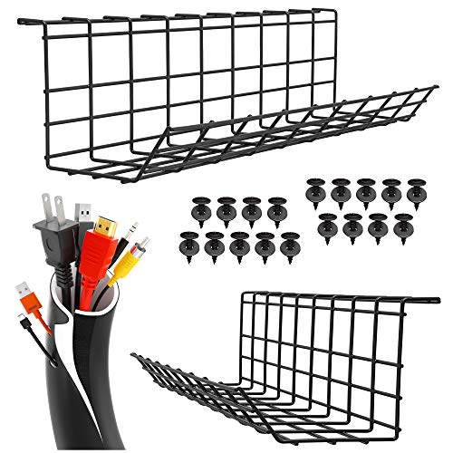 Under Desk Cable Management Tray – Perfect Combination for Organizing Under Desk Cable Mess and Hiding Wires. Includes Cable Sleeve and Tray (Black Wire Tray - Set of 2X 17'')