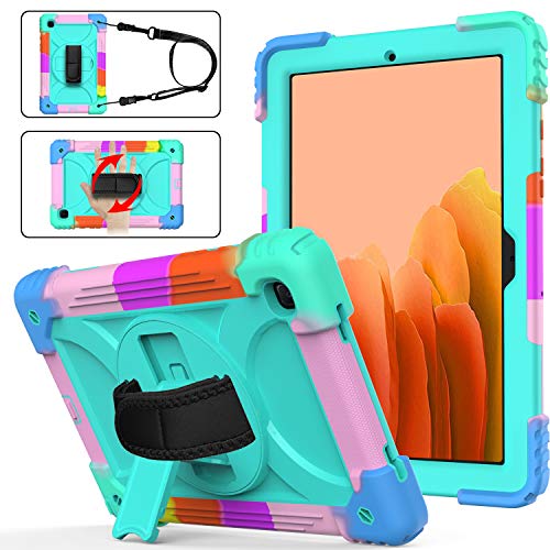 AVAKOT Galaxy Tab A7 10.4 Case 2020 with Stand | AVAKOT Samsung A7 Tablet Case -T500/T505/T507 | 3 Layer Shockproof Rugged Durable Rubber Protective Case W/Hand Strap Shoulder Strap | Turquoise