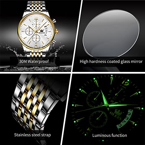 Image of OLEVS Mens Watches Chronograph Business Dress Quartz Stainless Steel Waterproof Luminous Date Wrist Watch