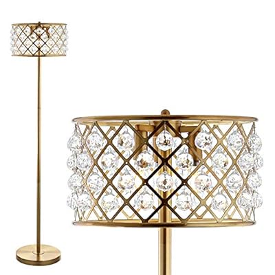 JONATHAN Y JYL9000A Elizabeth 60" Crystal/Metal LED Floor Lamp, Contemporary, Transitional, Elegant, Geometric, Office, Living Room, Family Room, Dining Room, Bedroom, Hallway, Foyer, Brass Gold/Clear