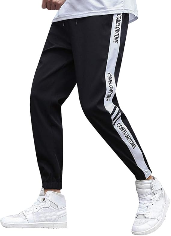 Amazon Bankiku バンキク ジョガーパンツ メンズ トラックパンツ ラインパンツ レディース ストライプ テーパード トレーニング ウェストゴム 黒 ロングパンツ 通販