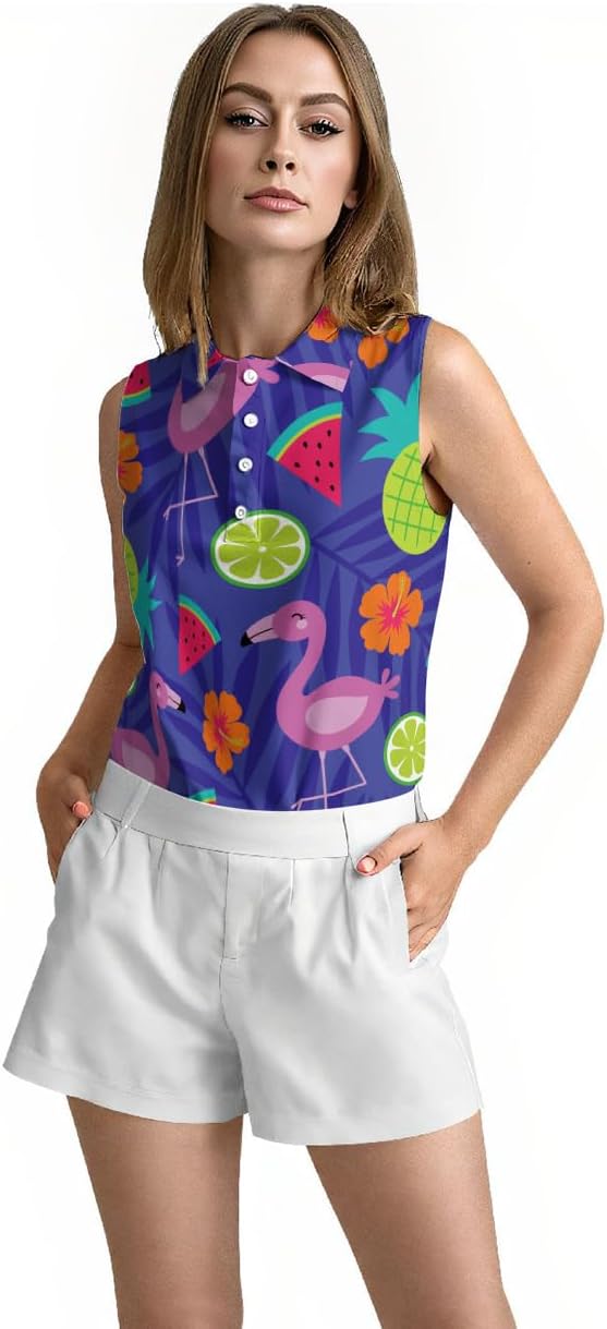 Womens Sleeveless Golf Shirt Athletic Tank Tops Ladies America Flags Golf Wear Polo Tennis Shirts for Women