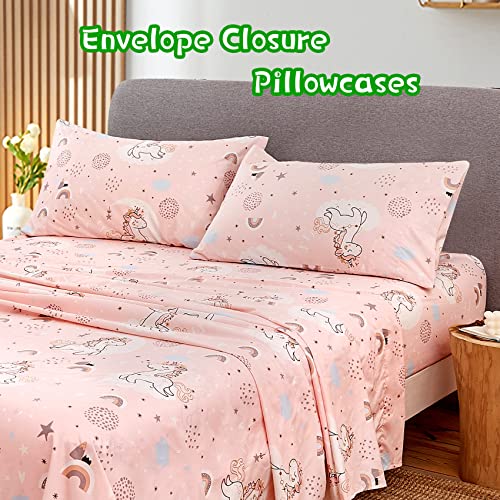 Jsd Pink Moon Unicorn Kids Sheet Set Twin 3 Piece, Cute Printed Microfiber Bed Sheets For Girls Deep Pocket #TOP2