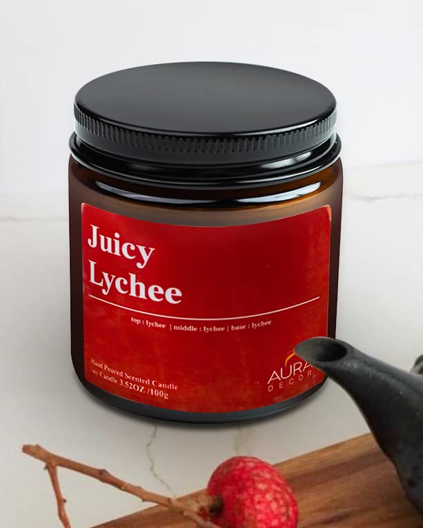 Image of AuraDecor Scented Jar Candle | Handpoured Soy Wax Candle with Long Lasting Burn Time | Premium Amber Jar Aromatherapy Candle | Ideal Gift for Home & Decor (Large, Juicy Lychee)